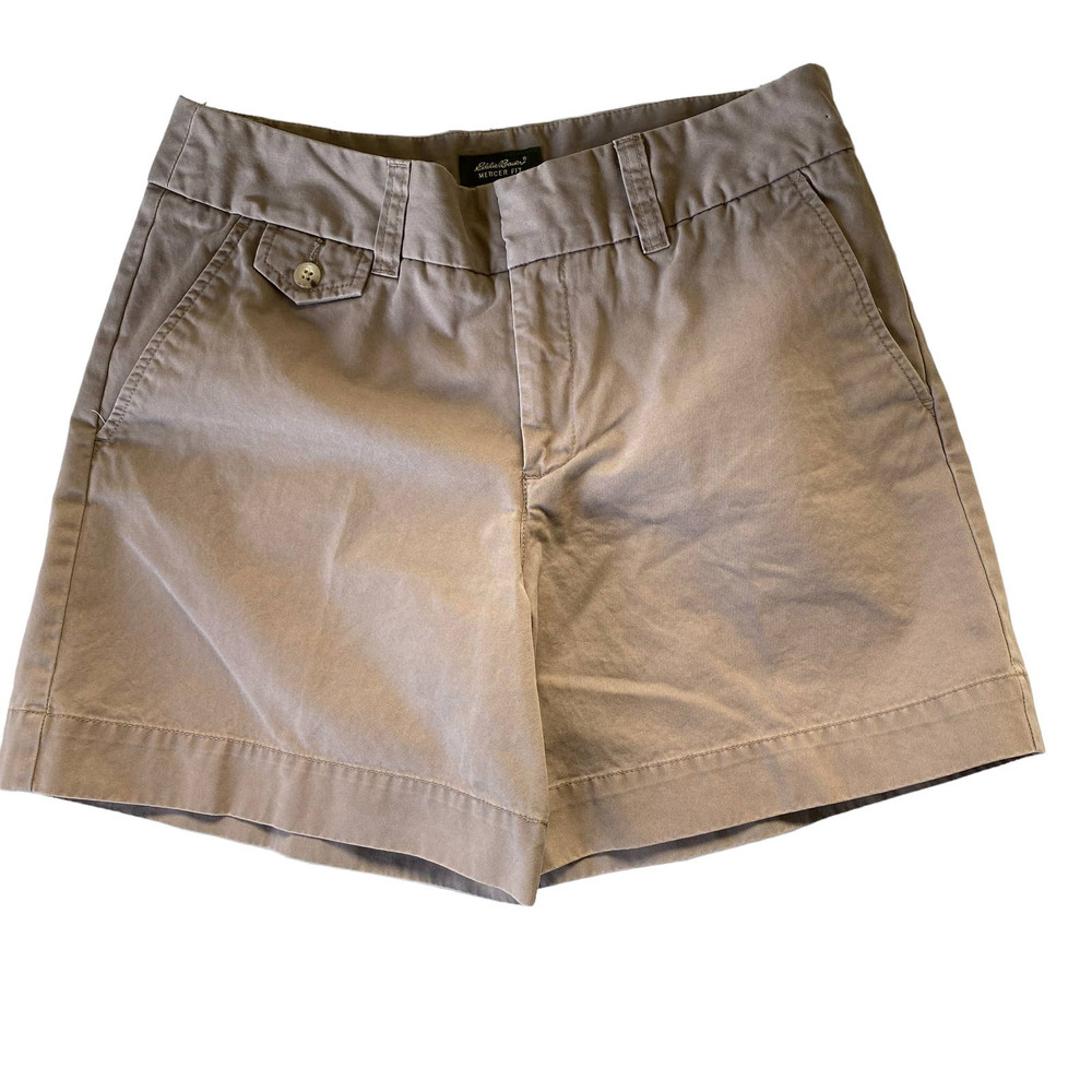 EDDIE BAUER Women's Size 8 Mercer Fit Shorts Taupe Khaki Chino 100% Cotton